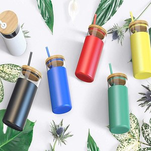 20oz Eco amistoso BPA libre de silicona manga protectora Borosili vaso vaso de agua botella de paja tapa de bamb. - Product Image 6