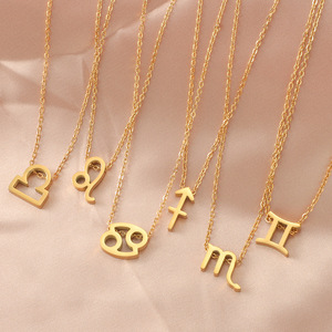 Collier en acier inoxydable 316L plaqué or véritable 18 carats avec breloque astrologie <span class=keywords><strong>horoscope</strong></span> 12 signes du zodiaque bijoux pour femmes - Product Image 1