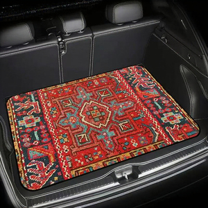 Retro Bohemian <strong>Carpet</strong> Design Plush <strong>Rubber</strong> Square Thin 1pcs <strong>Heavy</strong> <strong>Duty</strong> Front Car Floor Mats Dirt Resistant <strong>Back</strong> Protector - Product Image 3