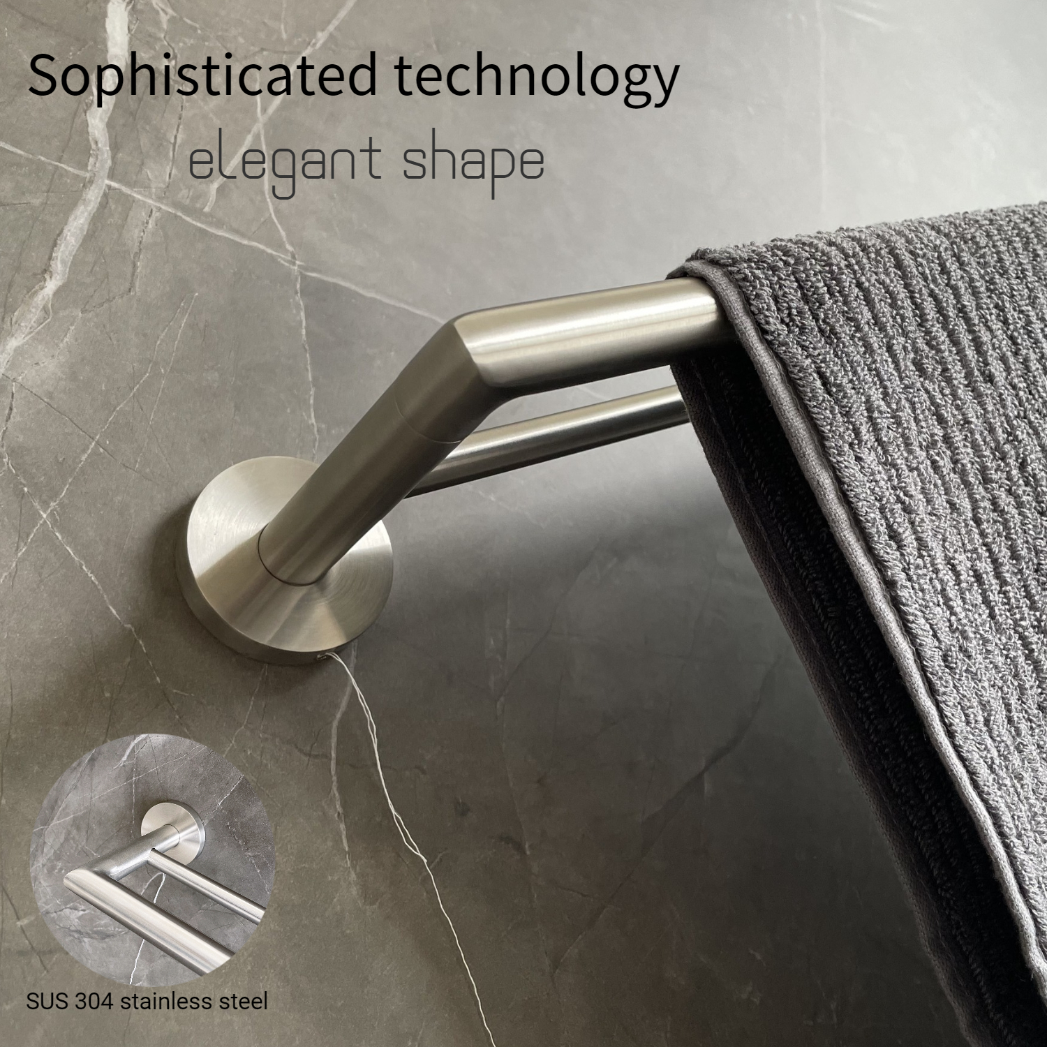 SUS304 Stainless Steel Chrome Double Towel Rail Towel Holder Set Satin Polished
