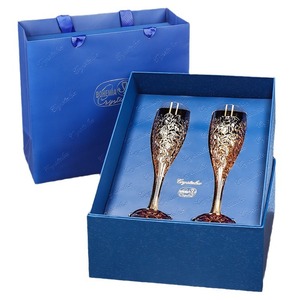 Bohemia Crystal <b>Champagne</b> Glass Set 2 Pieces Hand Blown Lead Free Gift <b>Box</b> For Weddings And Holidays - Product Image 1