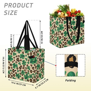 Bolsa de Compras Reutilizable con Diseño de Leopardo, Bolsa de Mano con Estampado Personalizado de Hojas de Trébol, Bolsa de Compras Plegable Grande de Lona - Product Image 3