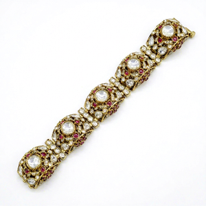 Bracelet Kundan 06776, bracelet plaqué Mehandi, pierre verte et blanche, bracelet de luxe en laiton, bijoux ethniques Kundan pour mariage - Product Image 1