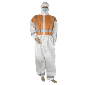 Colorful microporous Disposable high reflective hooded workwear coverall