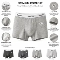 Caleçons boxeurs mi-hauts en coton pour hommes – Confortables, respirants, avec ceinture élastique, motif uni, logo personnalisé sur la ceinture, OEM