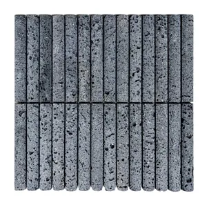 आंतरिक दीवार टाइल विला ज्वालामुखी रॉक लावा पत्थर स्ट्रिप्स सजावट तत्वों मोज़ेक काले ट्रावर्टिन संगमरमर डिजाइन