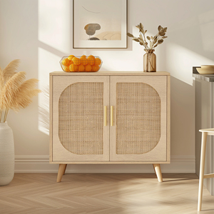 Mobiletto Buffet con Due Ante e 4 Scomparti, Armadietto da Bagno in Legno Massello - Product Image 1