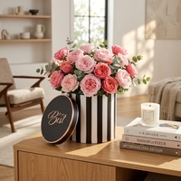 Boîte Cadeau de Luxe Personnalisée avec Logo, Boîte Cylindrique Ronde à Rayures Noires et Blanches avec Couvercle, Boîte à Chapeau Dorée pour Emballage Cadeau