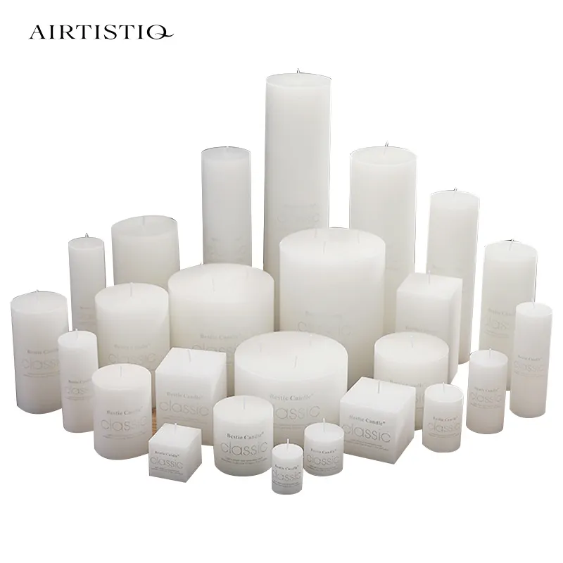 Hot Sale Unscented Customized Ivory White Pillar soy Wax Candles for Weddings Home Decoration paraffin candles