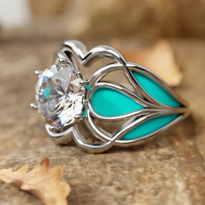 Anillo de Diamantes de Oro Blanco T0881, Corte Brillante Redondo, Color G Natural, Joyería Romántica de Compromiso para Mujer - Product Image 5