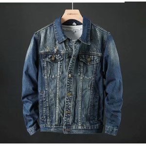 Giacca di Jeans da Uomo Blu Scuro con Ricamo Etnico, Vestibilità Slim, Taglie Grandi, Stile Motociclista - Product Image 3