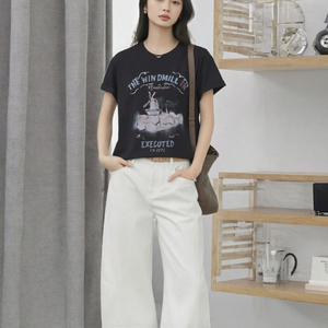 New Women's Breathable Collarless Short Sleeved <b>T</b>-<b>shirt</b> EL Flashing Logo Summer Casual Top Versatile Base <b>Shirt</b> - Product Image 2