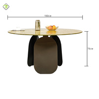 Nouvelle table à manger ronde minimaliste en verre composite avec plateau en verre à motif de roche, à deux volets, pivotante, longue et élégante