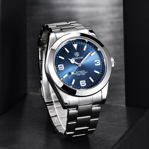 Montre mécanique pour homme Benyar, automatique, bracelet en acier inoxydable bleu, verre cristal, luminescent, résistant à l'eau 50 m, style business - Product Image 2