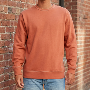Sweat-shirt en coton à col rond pour homme, coupe classique, couleur unie, tricoté, manches longues, orange, décontracté, automne - Product Image 2