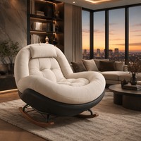 Fauteuil à bascule ergonomique en cuir anti-rayures résistant aux griffures de chat, avec base en cuir et structure en bois massif, pour la détente