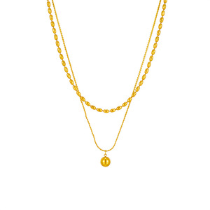 Double Layered Beaded Pendant Necklace Gold Chain Ball Shape Geometric Design Clavicle Jewelry Fashion Minimalist Style - Product Image 5