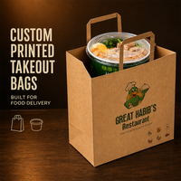 Sac en papier kraft de luxe écologique avec poignée pour la livraison de repas, emballage de restaurant, sac à emporter personnalisé imprimé