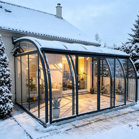 Techo Retráctil de Aluminio con Vidrio Laminado Templado para Terraza, Impermeable, para Jardín de Invierno al Aire Libre