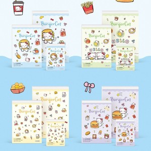 Carnet à feuilles mobiles Kawaii BurgerCat Design Series B5/A5 avec couverture en caoutchouc, motif de chat de dessin animé, carnet de scrapbooking, livre de dessin A7 de poche - Product Image 1