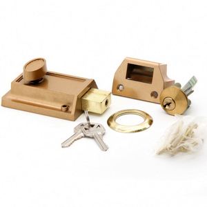 WEKIS Antique Style Keyless Night Latch Deadbolt Rim <b>Lock</b> Nickel Zinc Alloy with 60mm Backset and Front Door <b>Key</b> Gold Finish - Product Image 2