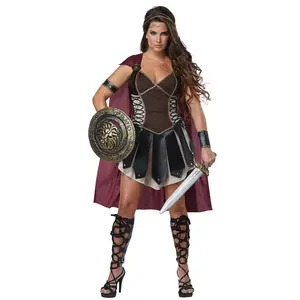 服装妇女光荣角斗士成年妇女服装与盾牌和战士剑