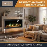 Cheminée électrique murale de 40, 50, 60 pouces avec manteau décoratif, flamme LED simulée, bouton tactile et télécommande, économe en énergie