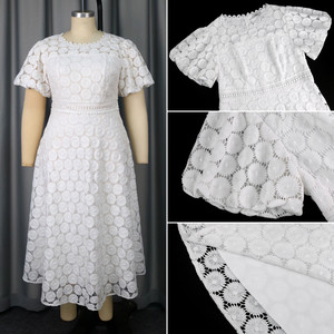 AM050248 <span class=keywords><strong>Robe</strong></span> d'été tendance pour femme, décontractée et élégante, à manches bouffantes, coupe trapèze, en <span class=keywords><strong>dentelle</strong></span> <span class=keywords><strong>blanche</strong></span>, longue, pour les fêtes - Product Image 5