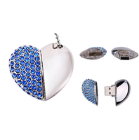 Memoria USB 2.0 con Forma de Corazón, Material de Cristal, Hermosa Memoria USB Personalizada con Diamantes, 8G 16G con Múltiples Capacidades