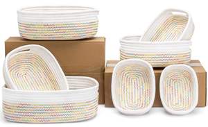 Petit panier rectangulaire avec poignées pour <span class=keywords><strong>étagère</strong></span>s jouet panier de rangement tissé en <span class=keywords><strong>corde</strong></span> de coton naturel pour l'organisation - Product Image 5