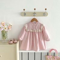 Robe à col en dentelle pour filles, printemps et automne, broderie florale, jupe de princesse, vêtements doux pour enfants