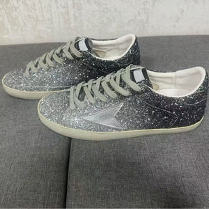 Sneakers Classiche in Vera Pelle di Design con Stella Glitterata Argentata, Traspiranti, Leggere, con Rialzo Interno, Casual e Sportive alla Moda - Product Image 4