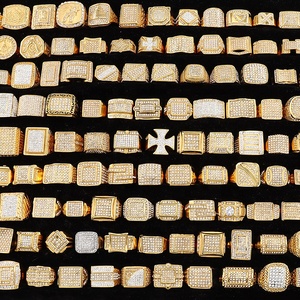 Nhẫn thép không gỉ mạ vàng 18k, thiết kế đá zirconia khối lớn, nhẫn thời trang, nhẫn đầu lâu vàng 18k thép không gỉ dành cho nam - Product Image 1