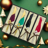Stylo plume vintage européen à pointe en verre, orné de paillettes dorées, coffret cadeau britannique pour étudiants, cadeau d'anniversaire
