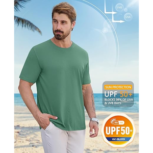 เสื้อยืดผู้ชายผ้าฝ้ายออร์แกนิค 100% ป้องกันแสงแดด UPF 50+ ระบายอากาศได้ดี น้ำหนักเบา เย็นสบาย เสื้อยืดพื้นฐาน ผ้า 230 กรัม 300 แกรม ผ้าริบเนื้อผ้าฝ้ายแท้ สไตล์ลำลอง - Product Image 2