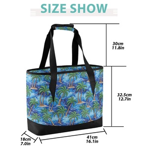 Sac fourre-tout bleu à imprimé tropical, sac à main palmier, grand sac isotherme personnalisé avec fermeture éclair, sac à bandoulière - Product Image 3