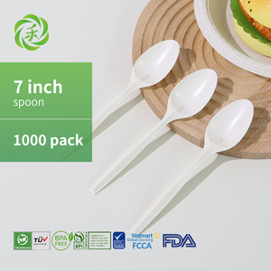 Cuillère <span class=keywords><strong>jetable</strong></span> biodégradable en amidon de maïs LVHE, 7 pouces, sans BPA, sans danger pour les aliments, résistante à la chaleur, vaisselle de camping, mariage - Product Image 1