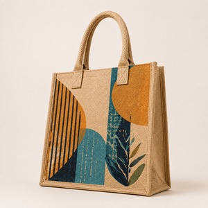 Sac fourre-tout en jute imprimé très résistant, tissé, extra large, réutilisable pour le supermarché, la plage, les voyages et l'usage quotidien - Product Image 3