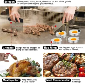 Juego de Accesorios para Parrilla de Acero Inoxidable Multifunción Resistente al Calor, Juego de Herramientas para Barbacoa al Aire Libre con Espátula y Raspador - Product Image 4