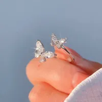 Couleur argent brillant bijoux de doigt féminin gracieux esthétique papillon bague d'ouverture zircone accessoires de fiançailles à la mode