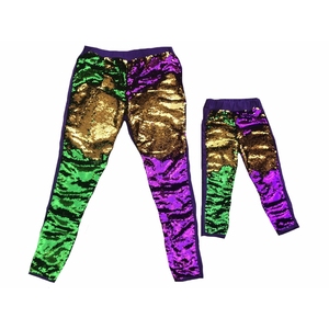 Vêtements de Mardi Gras pour femmes adultes, leggings à paillettes, <span class=keywords><strong>pantalon</strong></span> rayé violet - Product Image 6
