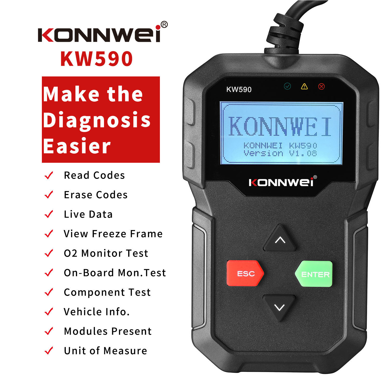 자동차 진단 도구 소프트웨어 무료 업데이트 온라인 Konnwei KW590 obd2 자동차 스캐너 OBD2 자동차 용 자동 진단 도구