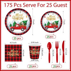 Kit de fournitures de fête jetables de Noël : assiettes en papier, gobelets, serviettes, couverts pour les célébrations de fin d'année - Product Image 2