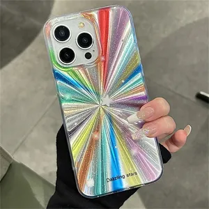 blue light laser star pattern phone case for iphone 11 12 13 14,for iphone 15 pro max luxury case gradient