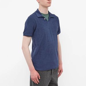 <span class=keywords><strong>Polo</strong></span> de <span class=keywords><strong>playa</strong></span> para hombre, camisa de cuello levantado con solapa de botones, Color Azul Marino - Product Image 2