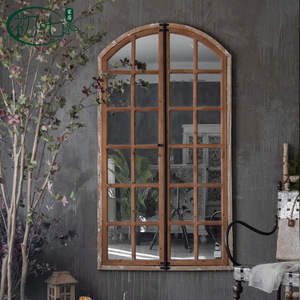 American Country Style Wall Mirror Wooden Rustic <b>Arch</b> Shape Full Length For Living Room Bedroom Clothing Store - Product Image 1