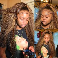Extensions de cheveux bouclés brésiliens Deep Wave Highlight 4/27, blond miel, marron, tissage double trame, pour une pose parfaite