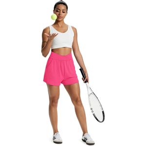 Pantalones cortos deportivos FOXA para mujer, color rosa, M, de secado rápido, con bolsillos, para yoga, correr, ropa de verano - Product Image 5
