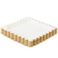 Assiette à papier pour l'élimination Bords carrés festonnés 9 pouces FOIL Square Blanc et Or 350gsm White BoardFDA Approved Party Supplies