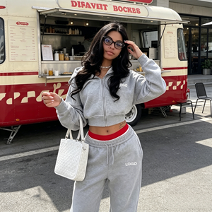 Set Personalizzato da Produttore: Felpa con Zip e <span class=keywords><strong>Pantaloni</strong></span> Larghi in Cotone Felpato 100% per <span class=keywords><strong>Donna</strong></span>, Stile Streetwear - Product Image 3